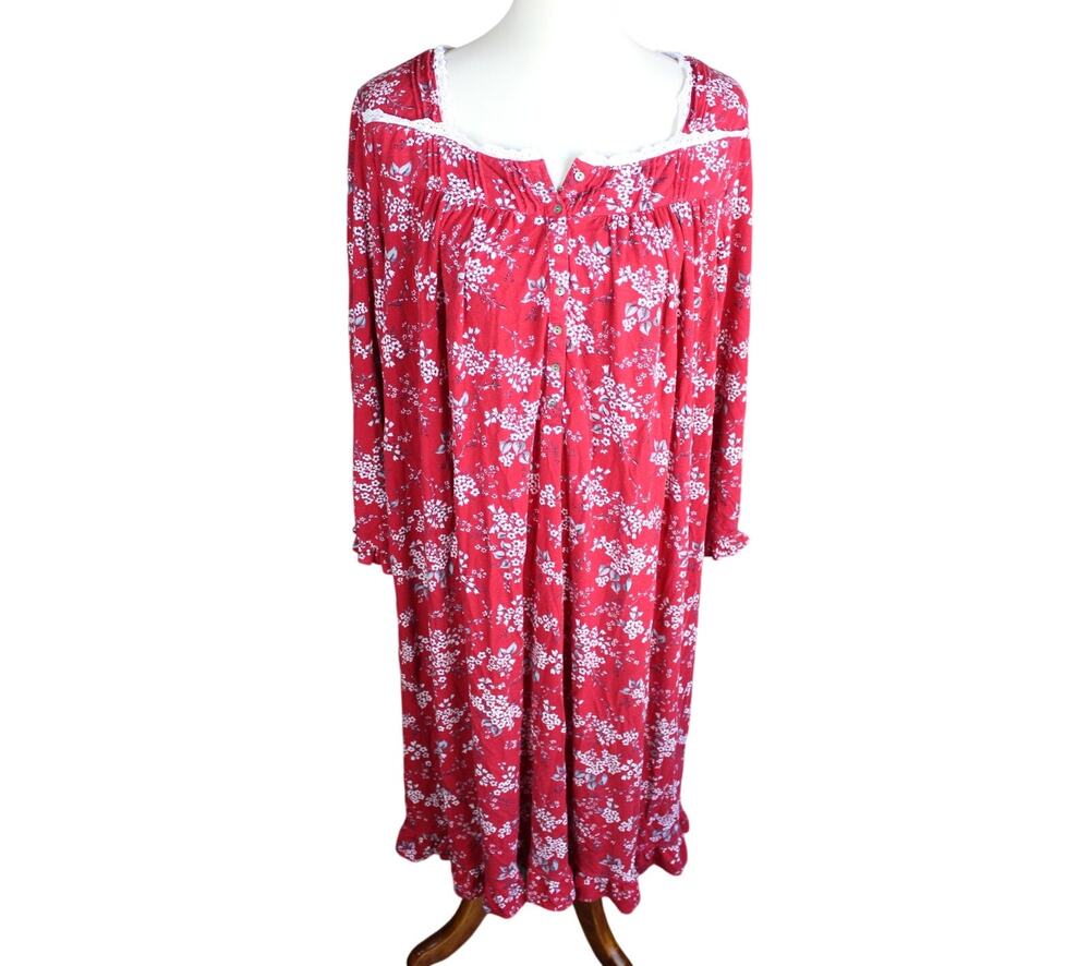 Eileen West Nightgown Womens Large Red Pajamas Sleep Dress Floral Cottagecore